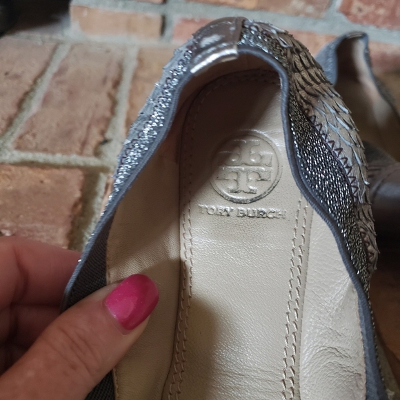 Tory Burch Silver Gabby Python Ballet Flats - Picture 7 of 10
